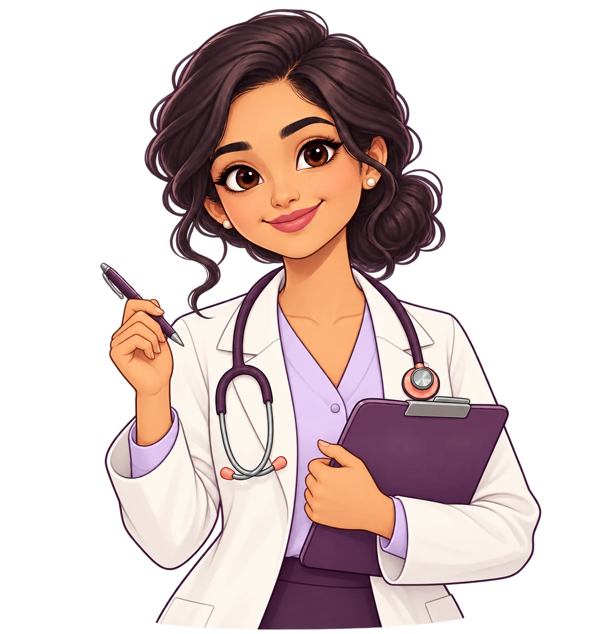 Illustration of Dr. Mounika holding a clipboard and pen